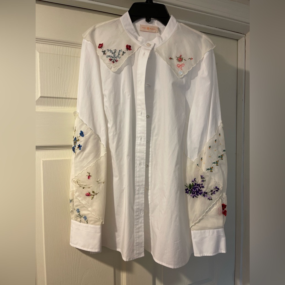 BRAND NEW TORY BURCH Handkerchief Appliqué Button Down - Size 10